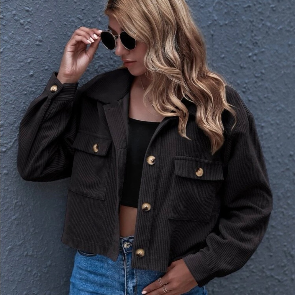 SHEIN Button Front Patch Pocket Cord Jacket